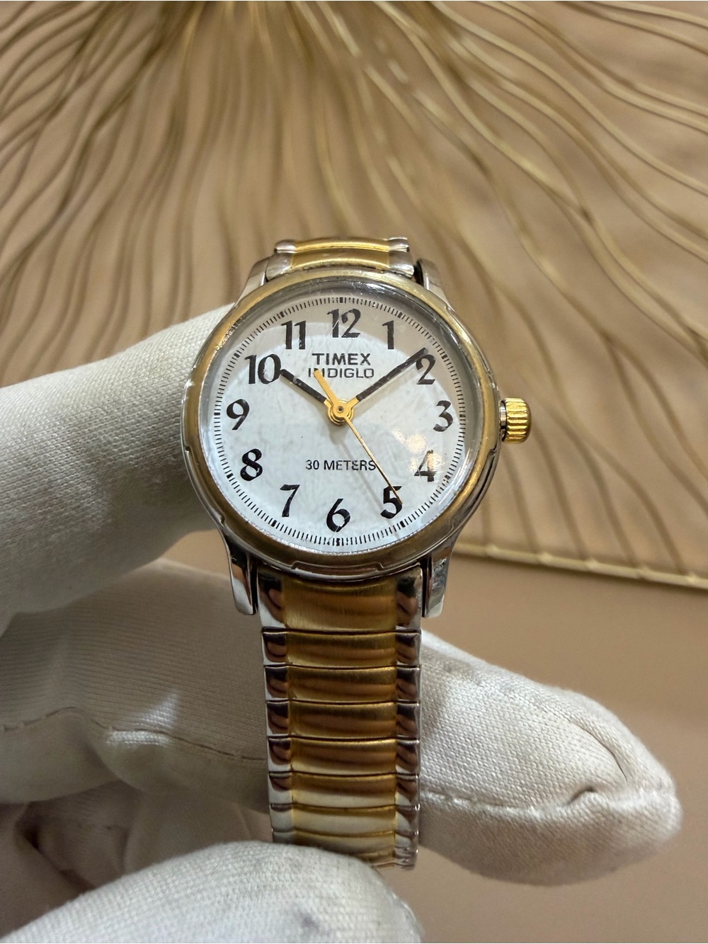 Timex Easy Reader Women's Watch Two-Tone Expansion Band Indiglo WR 30M White